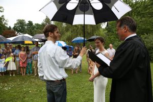 I heard the frogs croaking in the background during the ceremony. At least some guys were happy about the rain.